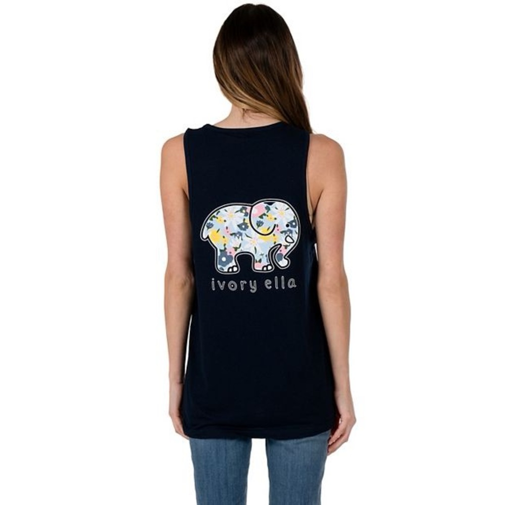 Ivory Ella navy blue pretty florals tank top women’s size medium 100% cotton new